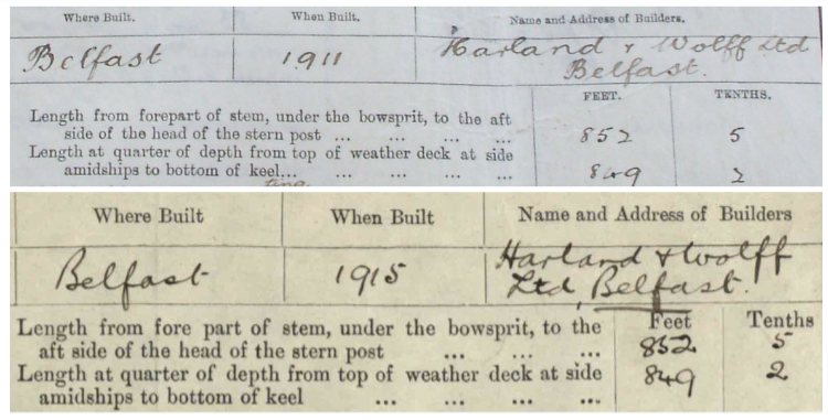 Archives proving Britannic was the same length as her older sisters Olympic and Titanic.