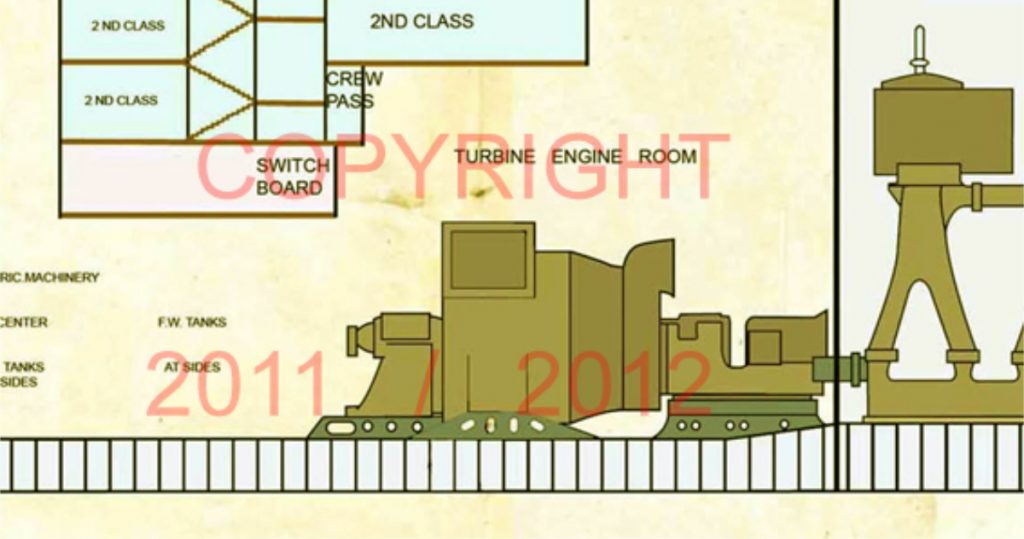 A small snippet of a large plan created to show Olympic and Titanic's original design plan in 1908.