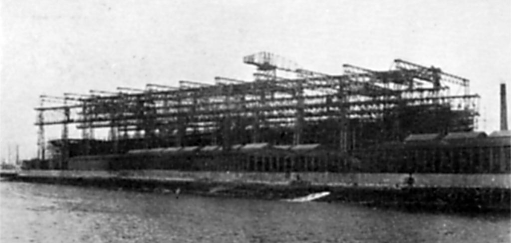 A photograph of the slipways at Harland & Wolff.