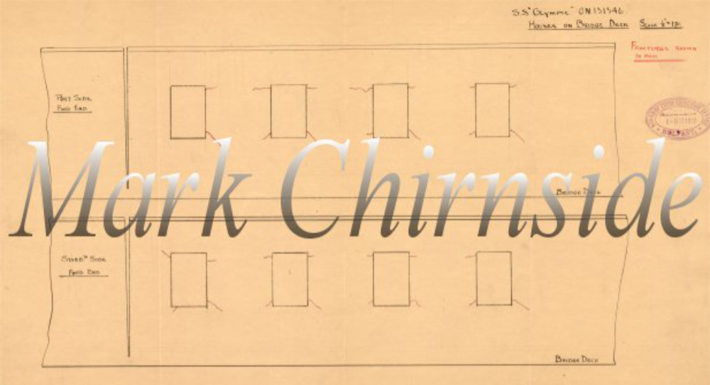 A diagram showing cracks in Olympic's superstructure in early 1912.