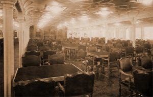 RMS Olympic's first class dining saloon, seen ca. 1911.