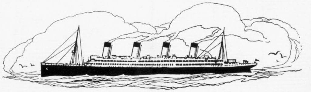 A broadside publicity sketch of the RMS Olympic in 1928.