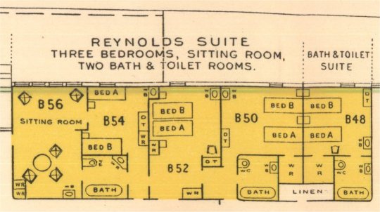 A 1920s plan of the Reynolds Suite aboard the Aquitania.