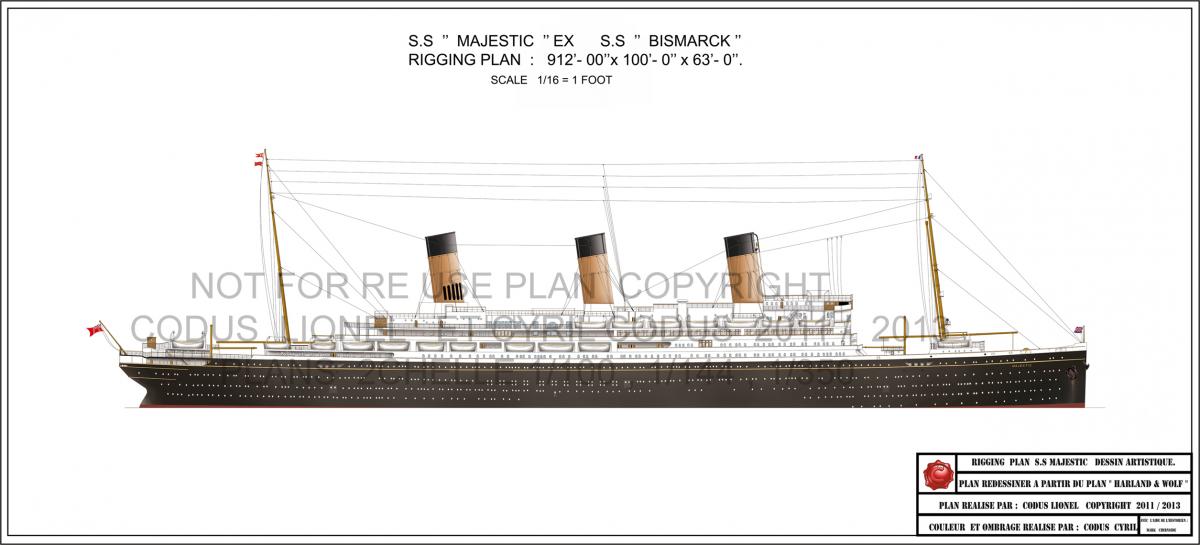 RIGGING PLAN RMS Majestic  1.350 ème CODUS LIONEL & CODUS CYRIL